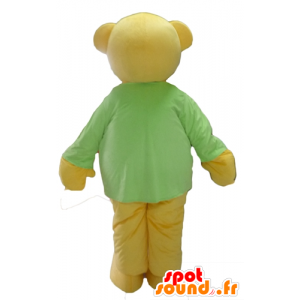 Gul bamse maskot med en grøn t-shirt - Spotsound maskot kostume