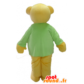 Gul bamse maskot med en grøn t-shirt - Spotsound maskot kostume