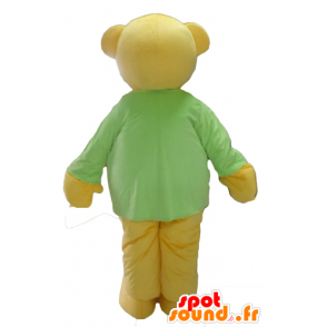 Mascotte de nounours en peluche jaune, avec un t-shirt vert - MASFR22628 - Mascotte d'ours