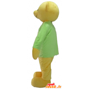 Gul nallebjörnmaskot, med en grön t-shirt - Spotsound maskot