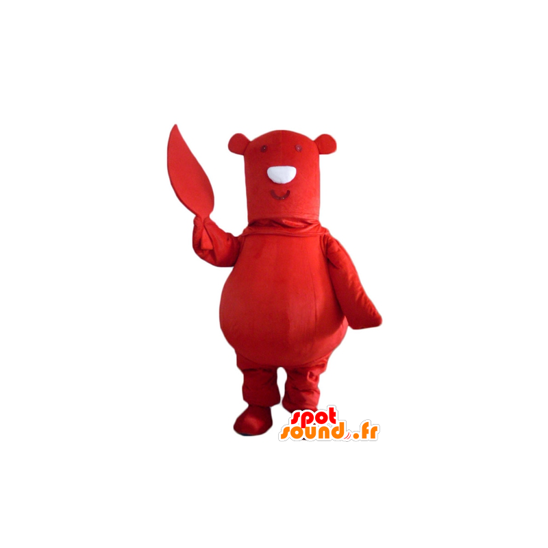 Mascot grande orso rosso, con una foglia in mano - MASFR22630 - Mascotte orso