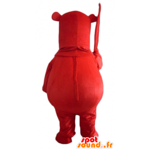 Mascot grande urso vermelho, com uma folha na mão - MASFR22630 - mascote do urso