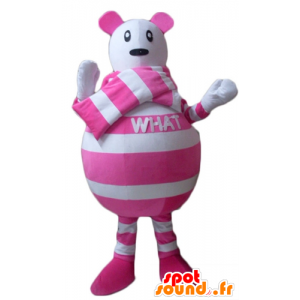 Mouse mascotte witte en roze strepen - MASFR22631 - Mouse Mascot