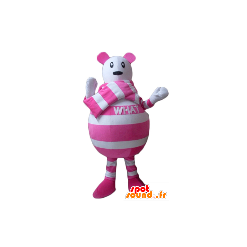 Mouse mascotte witte en roze strepen - MASFR22631 - Mouse Mascot