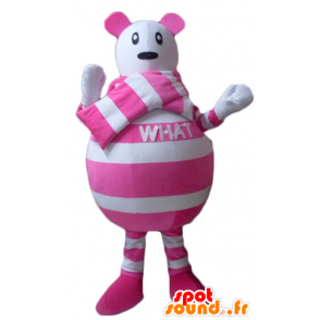 Mouse mascotte witte en roze strepen - MASFR22631 - Mouse Mascot