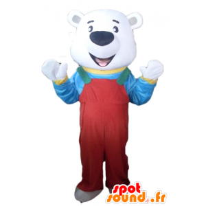 Eisbär-Maskottchen mit roten Overall und einem T-Shirt - MASFR22633 - Bär Maskottchen