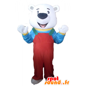 Polar Bear Mascot met rode overall en een t-shirt - MASFR22633 - Bear Mascot