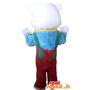 Mascota del oso polar con un mono de color rojo y una camiseta - MASFR22633 - Oso mascota