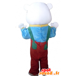 Eisbär-Maskottchen mit roten Overall und einem T-Shirt - MASFR22633 - Bär Maskottchen