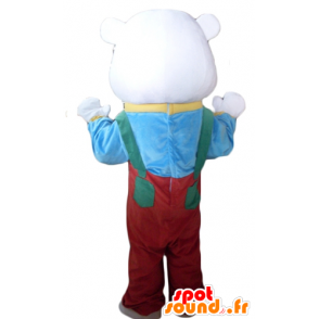 Isbjørn Mascot med røde kjeledresser og en t-skjorte - MASFR22633 - bjørn Mascot