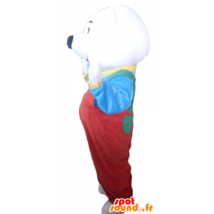 Polar Bear Mascot with red overalls and a t-shirt - MASFR22633 - Bear mascot