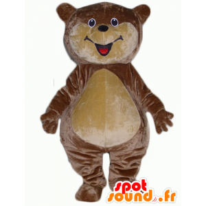 Big teddy bear mascot plush brown and beige, smiling - MASFR22635 - Bear mascot