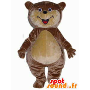 Stor brun och beige nallebjörnmaskot som ler - Spotsound maskot