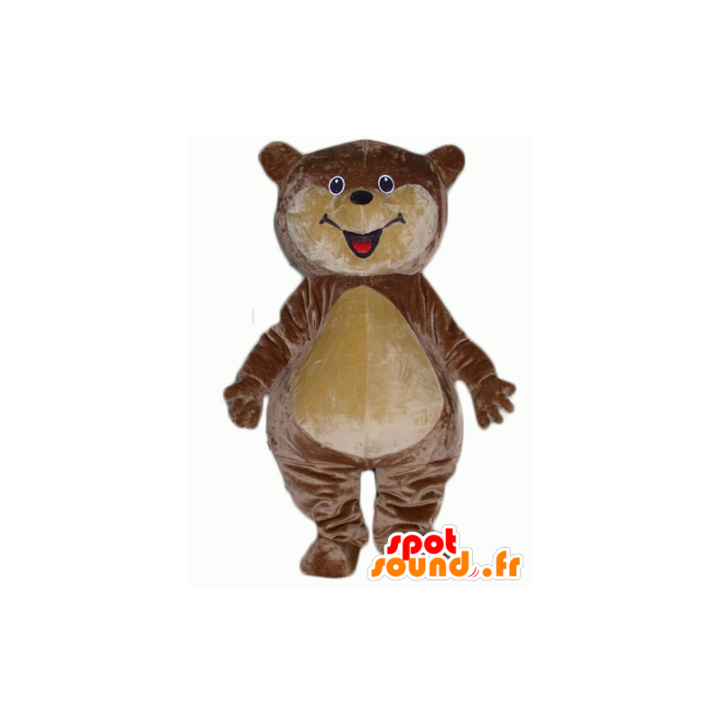 Gran oso de peluche de felpa de la mascota marrón y beige, sonriendo - MASFR22635 - Oso mascota