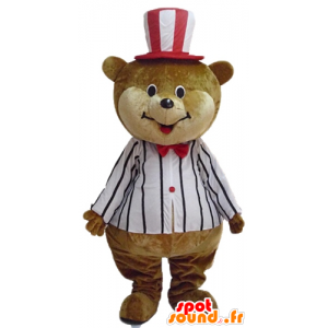 Mascot big teddy bear brown and beige, circus outfit - MASFR22636 - Bear mascot