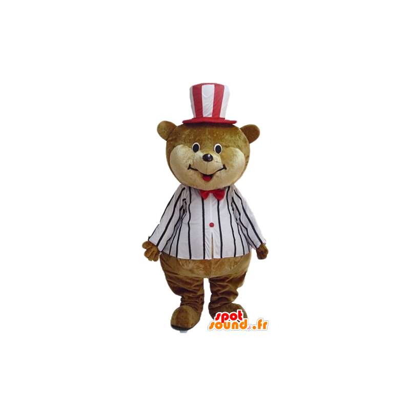 Mascot big teddy bear brown and beige, circus outfit - MASFR22636 - Bear mascot