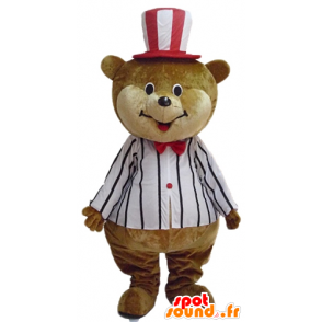 Mascot grote teddybeer bruin en beige, circus outfit - MASFR22636 - Bear Mascot