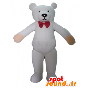 Mascota de peluche blanco con un nudo lazo rojo - MASFR22639 - Oso mascota