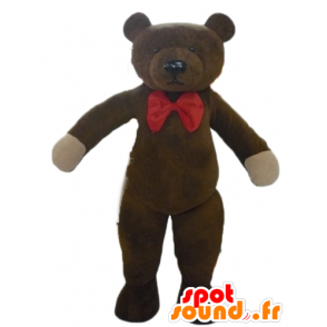 Bruine teddy mascotte, met een rode vlinder knooppunt - MASFR22640 - Bear Mascot