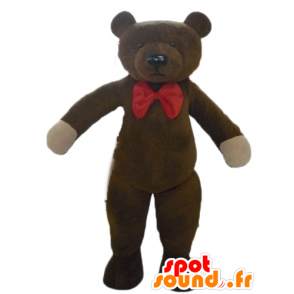 Brun teddy maskot, med en rød sommerfugl node - MASFR22640 - bjørn Mascot