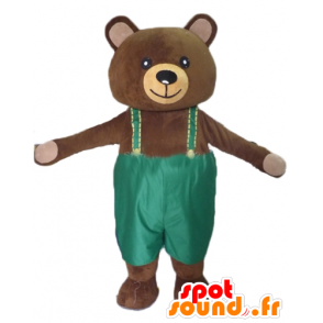 Big teddy bear mascot brown with a green jumpsuit - MASFR22641 - Bear mascot