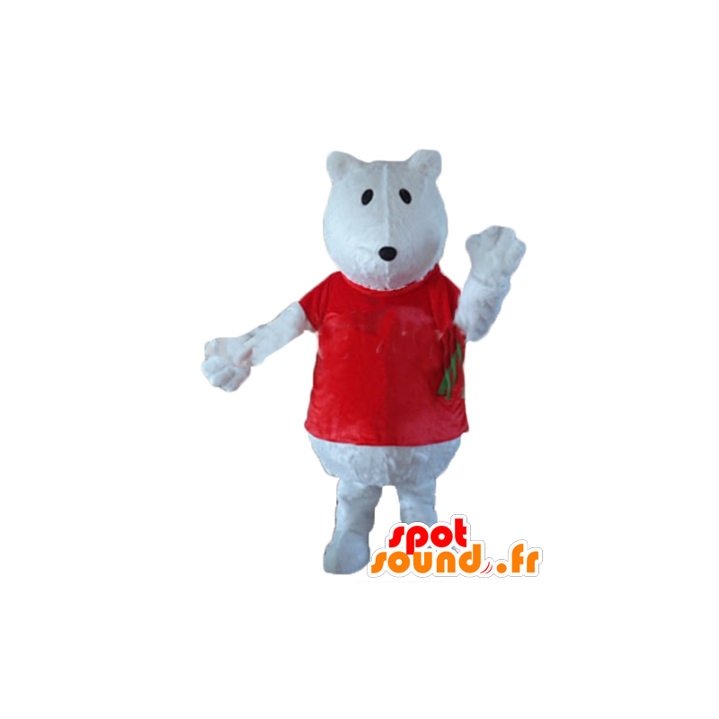 Mascot urso polar, lobo, com uma camisa vermelha - MASFR22645 - mascote do urso