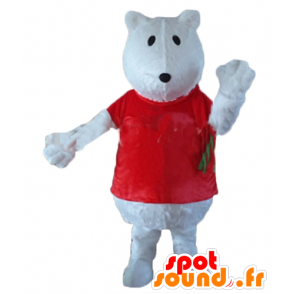 Mascot oso polar, lobo, con una camisa roja - MASFR22645 - Oso mascota