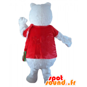 Mascot oso polar, lobo, con una camisa roja - MASFR22645 - Oso mascota