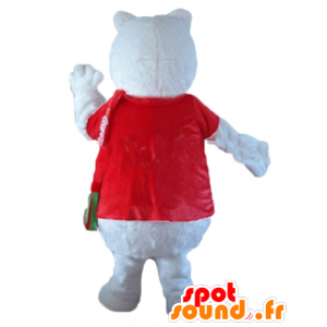 Mascotte d'ours blanc, de loup, avec un t-shirt rouge - MASFR22645 - Mascotte d'ours
