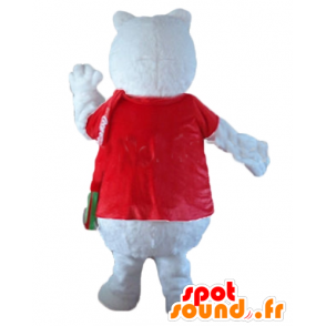 Mascot oso polar, lobo, con una camisa roja - MASFR22645 - Oso mascota