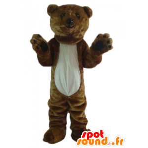 Mascotte d'ours marron et blanc, géant, doux et poilu - MASFR22646 - Mascotte d'ours