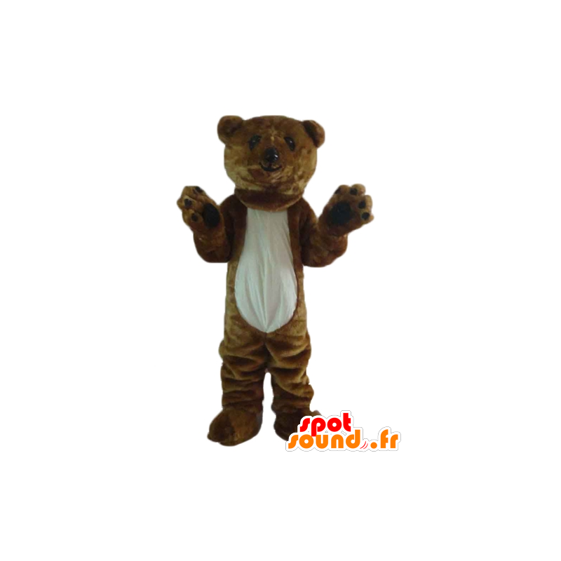 Mascotte d'ours marron et blanc, géant, doux et poilu - MASFR22646 - Mascotte d'ours