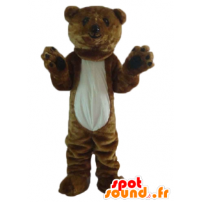 Mascotte d'ours marron et blanc, géant, doux et poilu - MASFR22646 - Mascotte d'ours