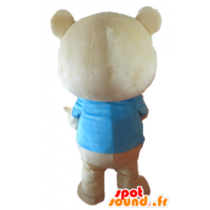 Mascot gran oso de peluche de color beige, con una camisa azul - MASFR22647 - Oso mascota