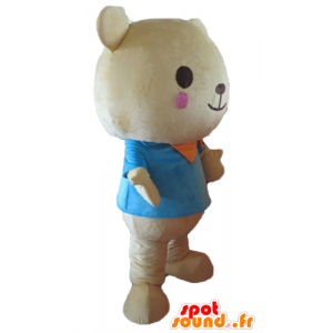 Mascot big teddy bear beige, with a blue shirt - MASFR22647 - Bear mascot