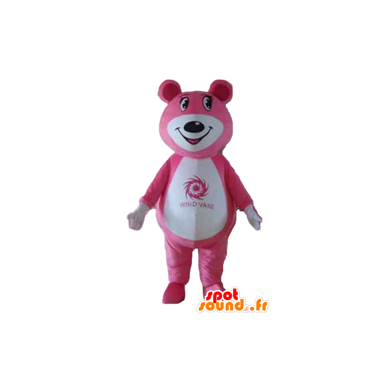 Maskot medvídek růžová a bílá - MASFR22649 - Bear Mascot