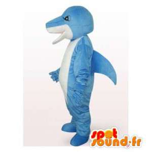 Mascotte de requin bleu et blanc. Costume de requin géant - MASFR006513 - Mascottes Requin