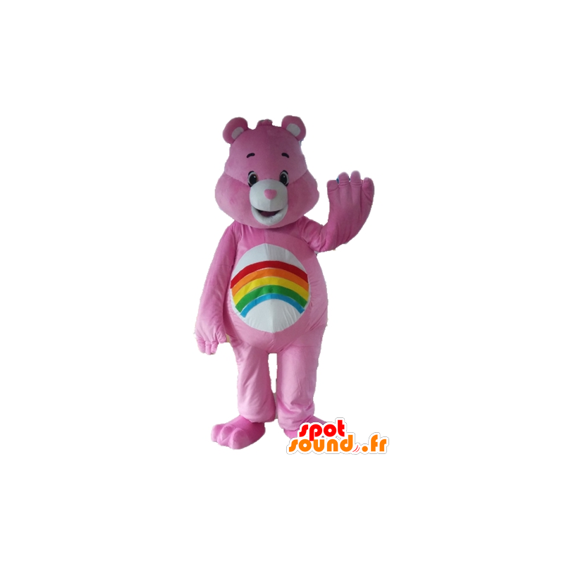 Mascot pink Care Bears, with a rainbow sky on your stomach - MASFR22652 - Bear mascot