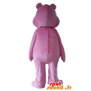 Mascot Care Bears rosa, com um céu do arco-íris em seu estômago - MASFR22652 - mascote do urso