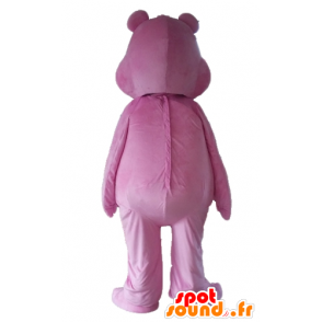 Mascotte di Bisounours rosa, con arcobaleno sulla pancia - Mascotte orso - MASFR22652 - SpotSound.fr