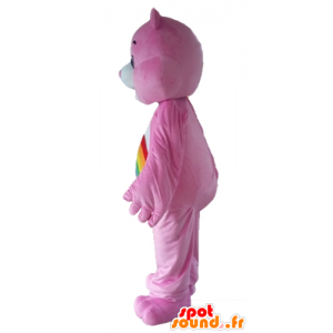 Mascot Care Bears rosa, com um céu do arco-íris em seu estômago - MASFR22652 - mascote do urso