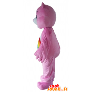 Mascot rosa Care Bears, con un cielo de arco iris sobre su estómago - MASFR22652 - Oso mascota