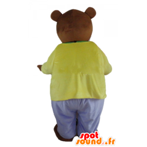 Brown bear mascot dressed in a colorful outfit - MASFR22655 - Bear mascot