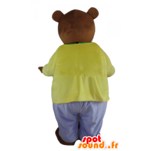 Mascotte d'ours marron habillé d'une tenue très colorée - MASFR22655 - Mascotte d'ours