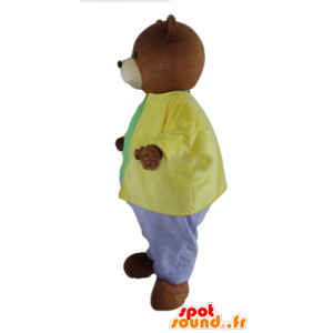 Mascot Brown Bear kledd i en fargerik drakt - MASFR22655 - bjørn Mascot