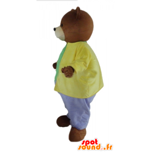 Mascotte d'ours marron habillé d'une tenue très colorée - MASFR22655 - Mascotte d'ours