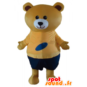 Grande arancione beige orsacchiotto mascotte e vestito blu - MASFR22656 - Mascotte orso