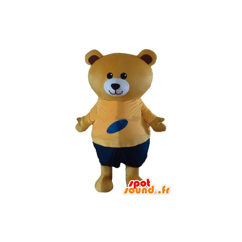 Laranja grande bege mascote de pelúcia e roupa azul - MASFR22656 - mascote do urso