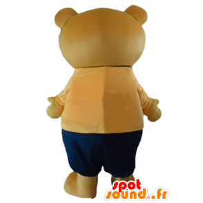 Laranja grande bege mascote de pelúcia e roupa azul - MASFR22656 - mascote do urso