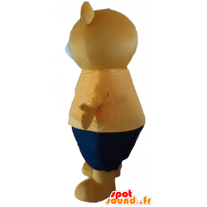 Große beige Teddybärmaskottchen orange und blau-Outfit - MASFR22656 - Bär Maskottchen